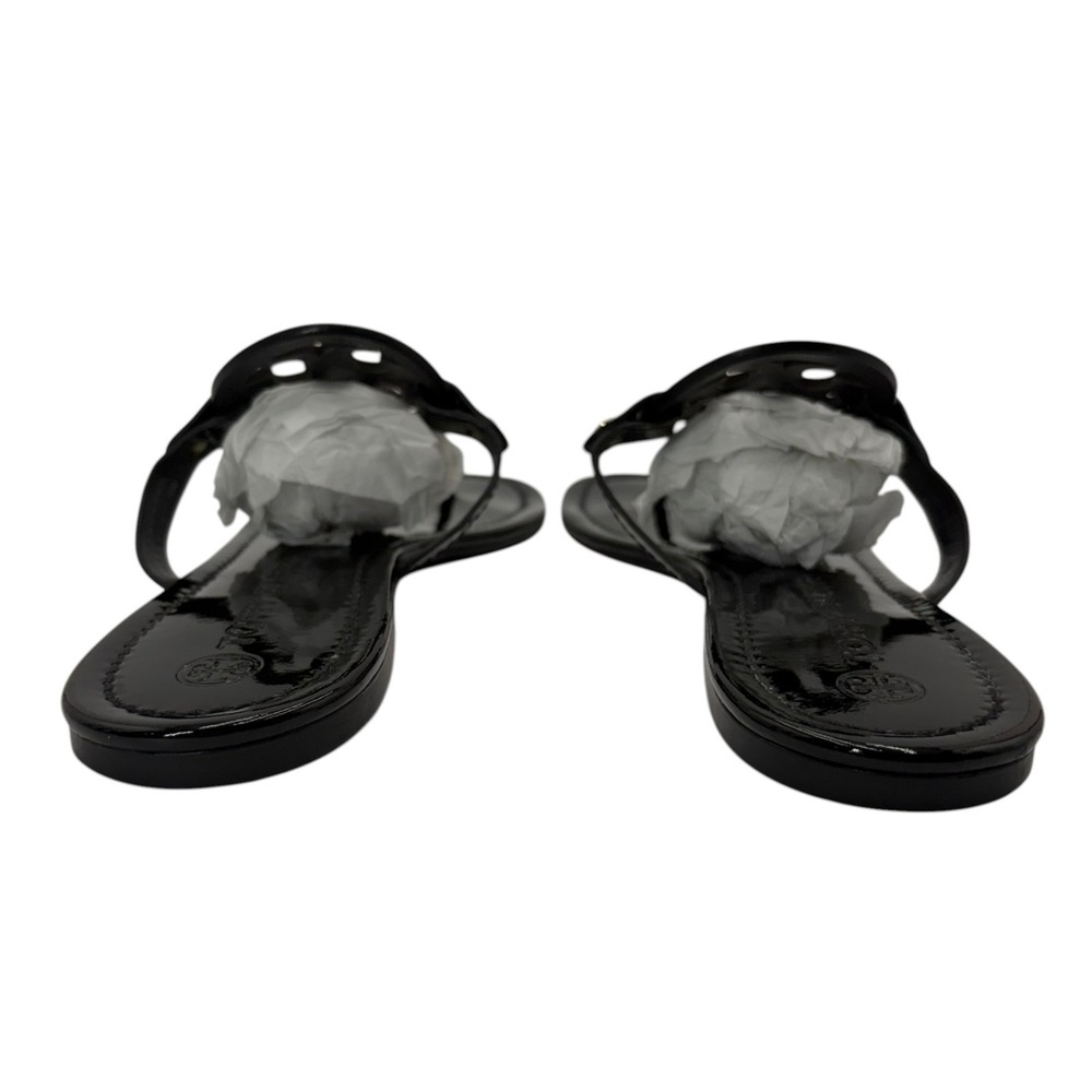Tory Burch Miller Patent Leather Sandals Womens 10 Black Thong Logo - Picture 9 of 10